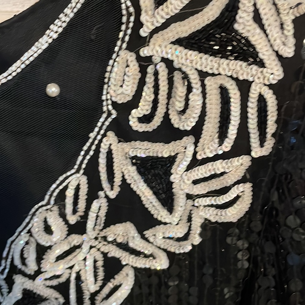 Women’s evening, sequined, elegant, STENAY, silk blouse, large black/white - Picture 4 of 7